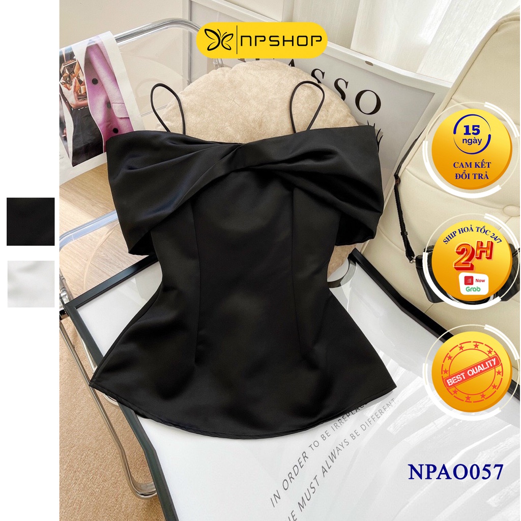 Áo nơ 2 dây trễ vai tay ngắn NPSHOP, áo nữ kiểu nơ trước ngực ôm thắt eo vải cao cấp NP SHOP NPAO057