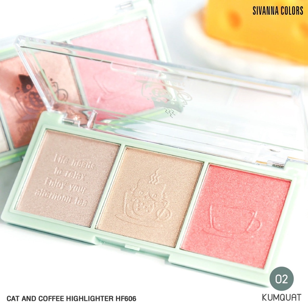 Phấn Má Hồng Kèm Phấn Highlight Sivanna Colors Cat &amp; Coffee Highlighter HF606 Thái Lan