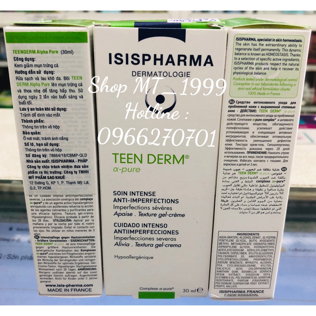 Teen Derm Alpha pure 30ml - KEM BÔI MỤN THẾ HỆ MỚI