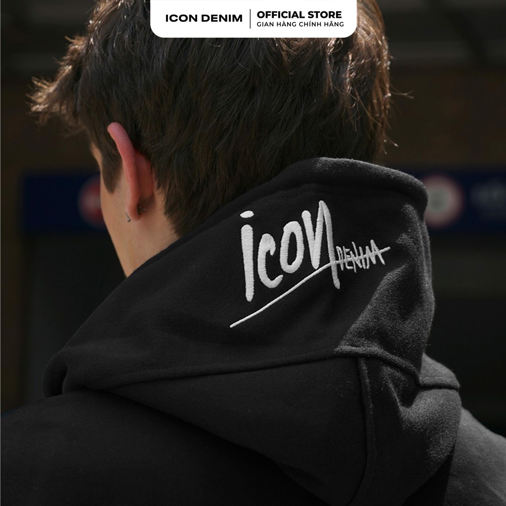 Áo Nỉ Hoodie Có Nón ICON DENIM Unisex Màu Đen Dày Dặn, Có Chữ Ký Thêu Sau Nón | BigBuy360 - bigbuy360.vn