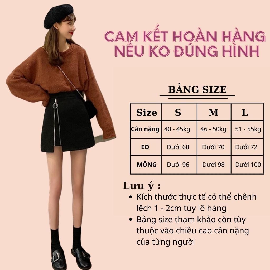 Chân Váy Đen Dáng Váy Chữ A Phối Dây Kéo Nổi Chất Liệu Tuyết Mưa Cao Cấp Có Quần Trong