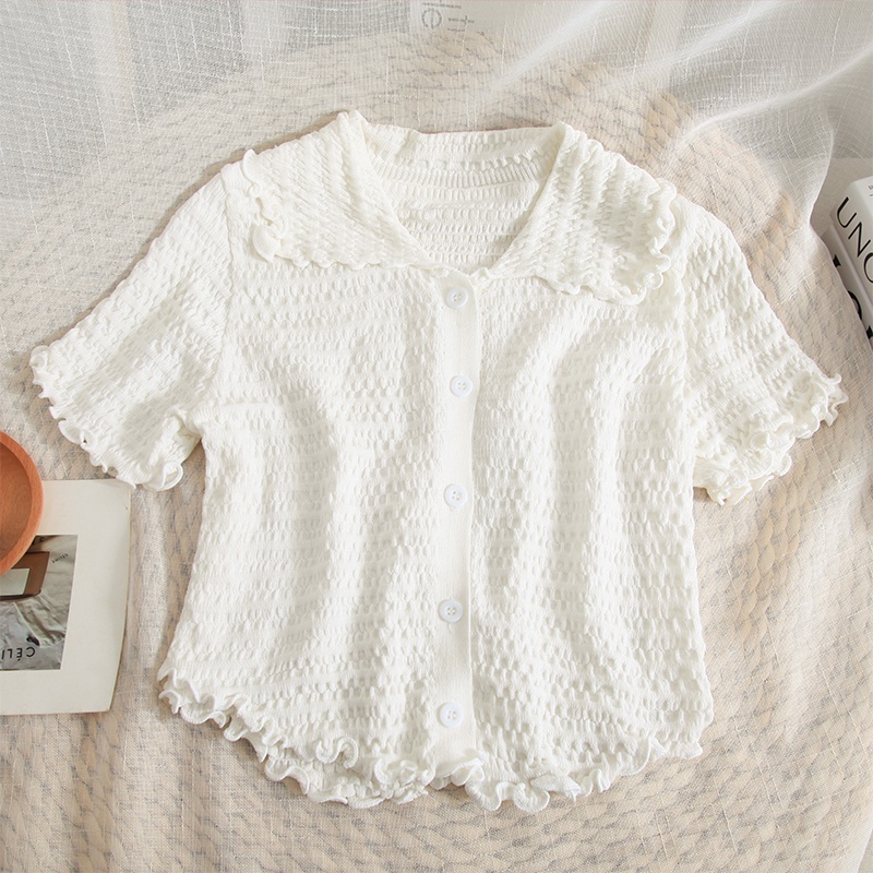 Áo kiểu IELGY tay ngắn dáng ôm phong cách Hàn Quốc thời trang dành cho nữ