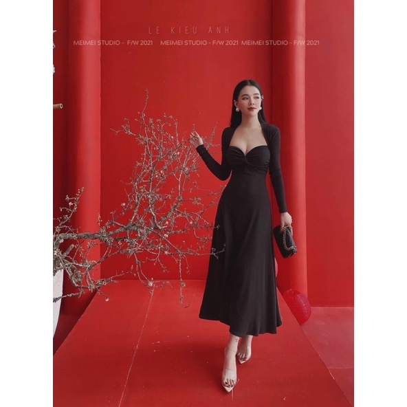 Sét đầm tiểu thư thun gân form dài có mod ngực 3 màu