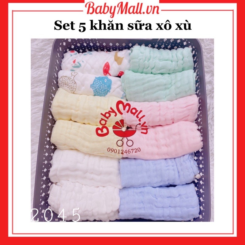 Set 5 khăn sữa xô xù 6 lớp cao cấp cho bé