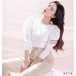 *ÁO SƠ MI NỮ ❣️FREESHIP❣️ÁO CỔ THUYỀN TAY PHỒNG KẾT NGỌC VAI