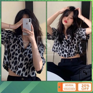 Áo sơ mi nữ form rộng dáng croptop cổ vest họa tiết beveda
