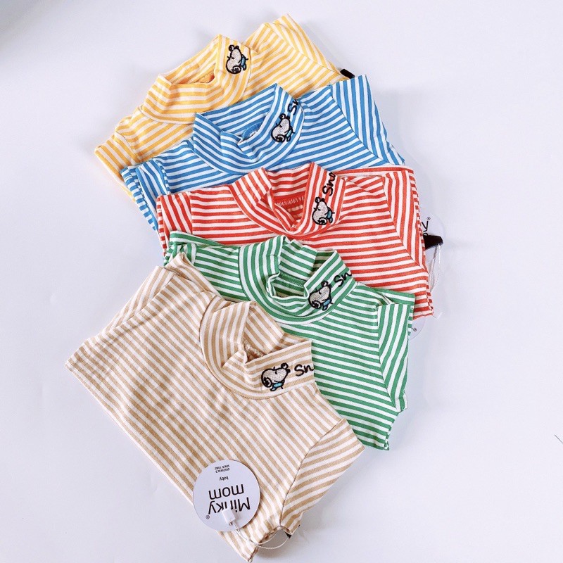 Áo Kẻ Dài Tay Cotton Lạnh Minkymom Cổ 3 Phân Cho Bé Áo Giữ Nhiệt Cho Bé