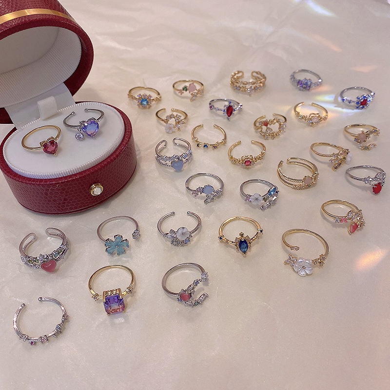Nhẫn Hở Họa Tiết Hoa Đính Đá Zircon Phong Cách Hàn Quốc