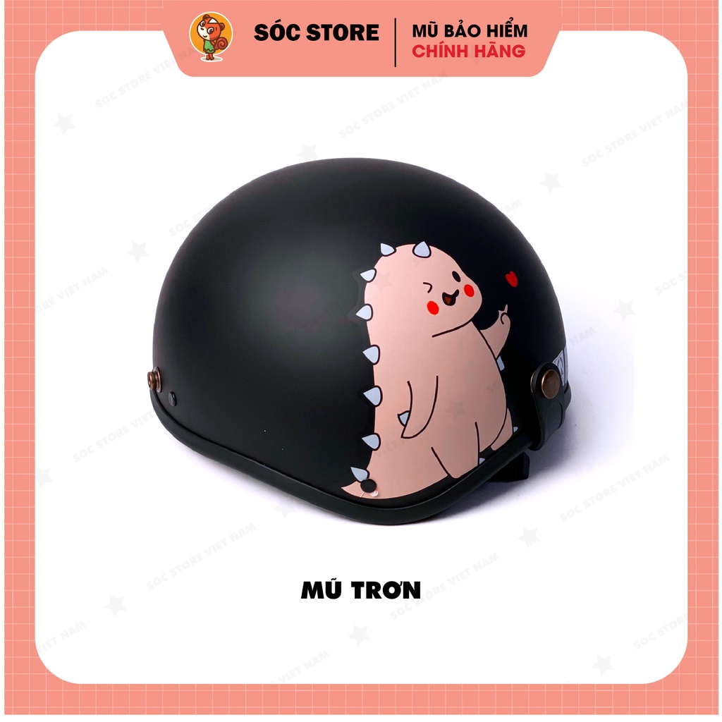 Mũ bảo hiểm nửa đầu 1/2 in hình Khủng long đen kính phi công Sóc Store Vietnam