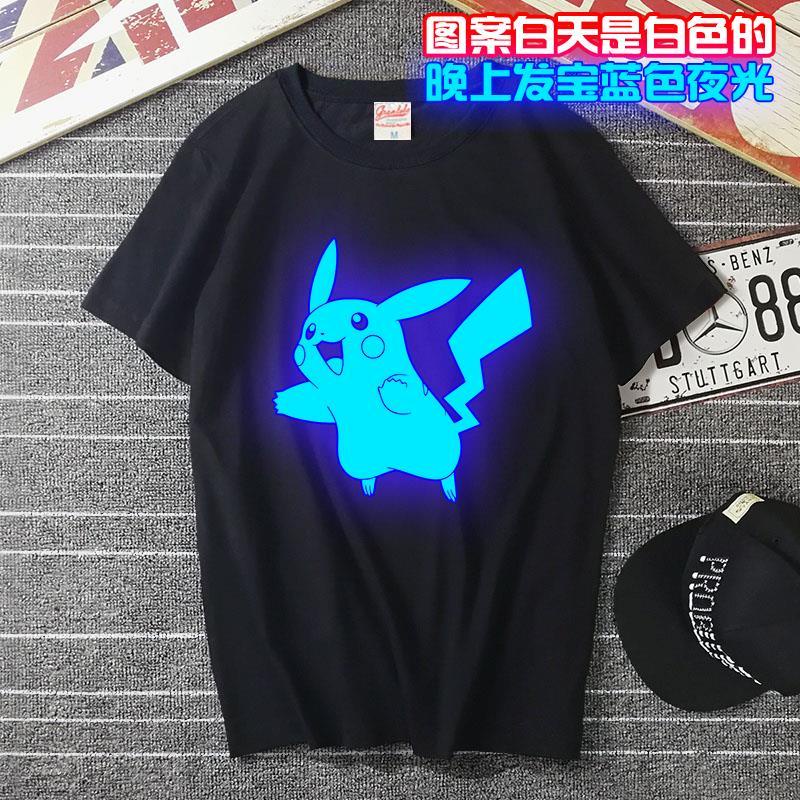 Áo Thun Tay Ngắn In Hình Pikachu Dạ Quang Thời Trang Mùa Hè 202In Cho Nam Và Nữ