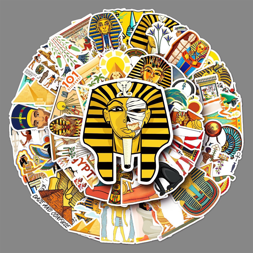 Bộ 50 Sticker Kim Tự Tháp Ai Cập Pharaoh Hoạt Hình Trang Trí Ván Trượt / Laptop / Xe Hơi /