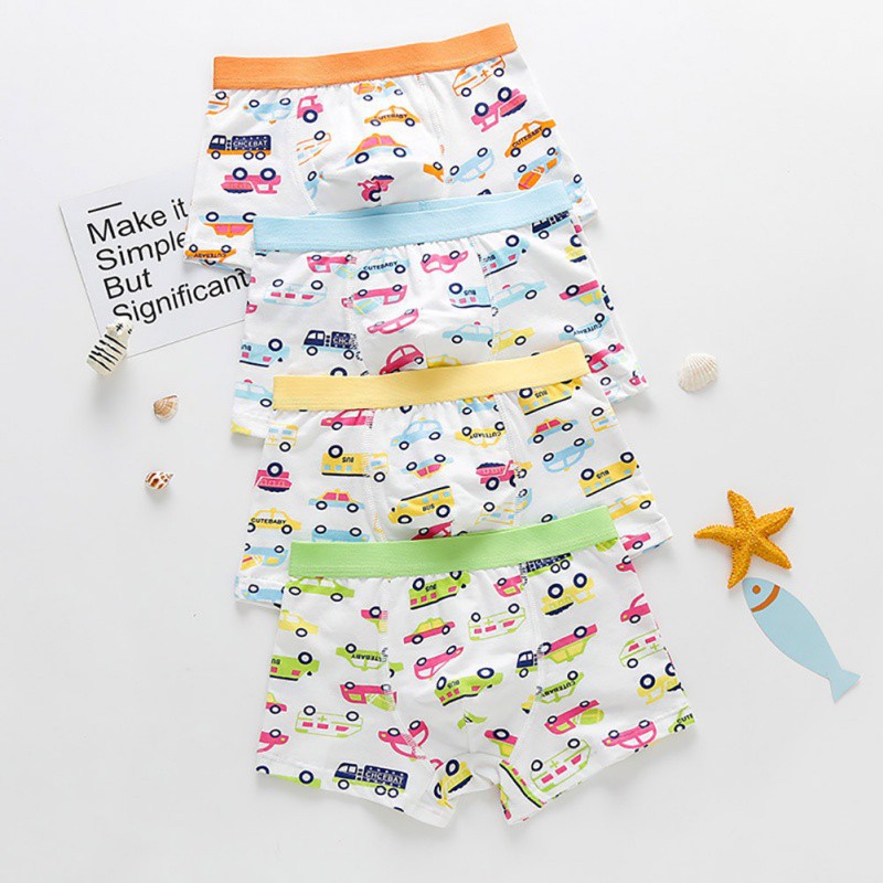 Bộ 4 quần lót boxer cotton họa tiết hoạt hình cho bé trai