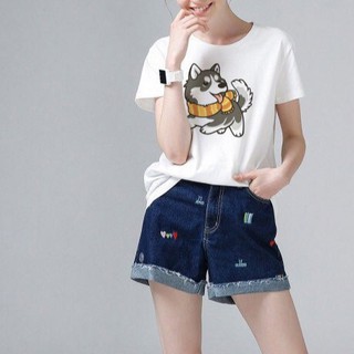 Áo Thun Nữ In Hình Con Chó Husky Cute DLX