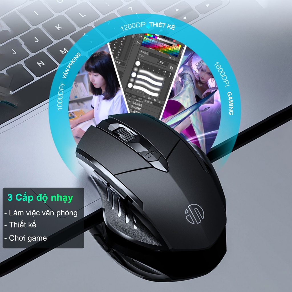 Chuột gaming không dây bluetooth sạc pin Sidotech Inphic P6W cho game thủ chơi game chuyên nghiệp kết nối Wireless 2.4G