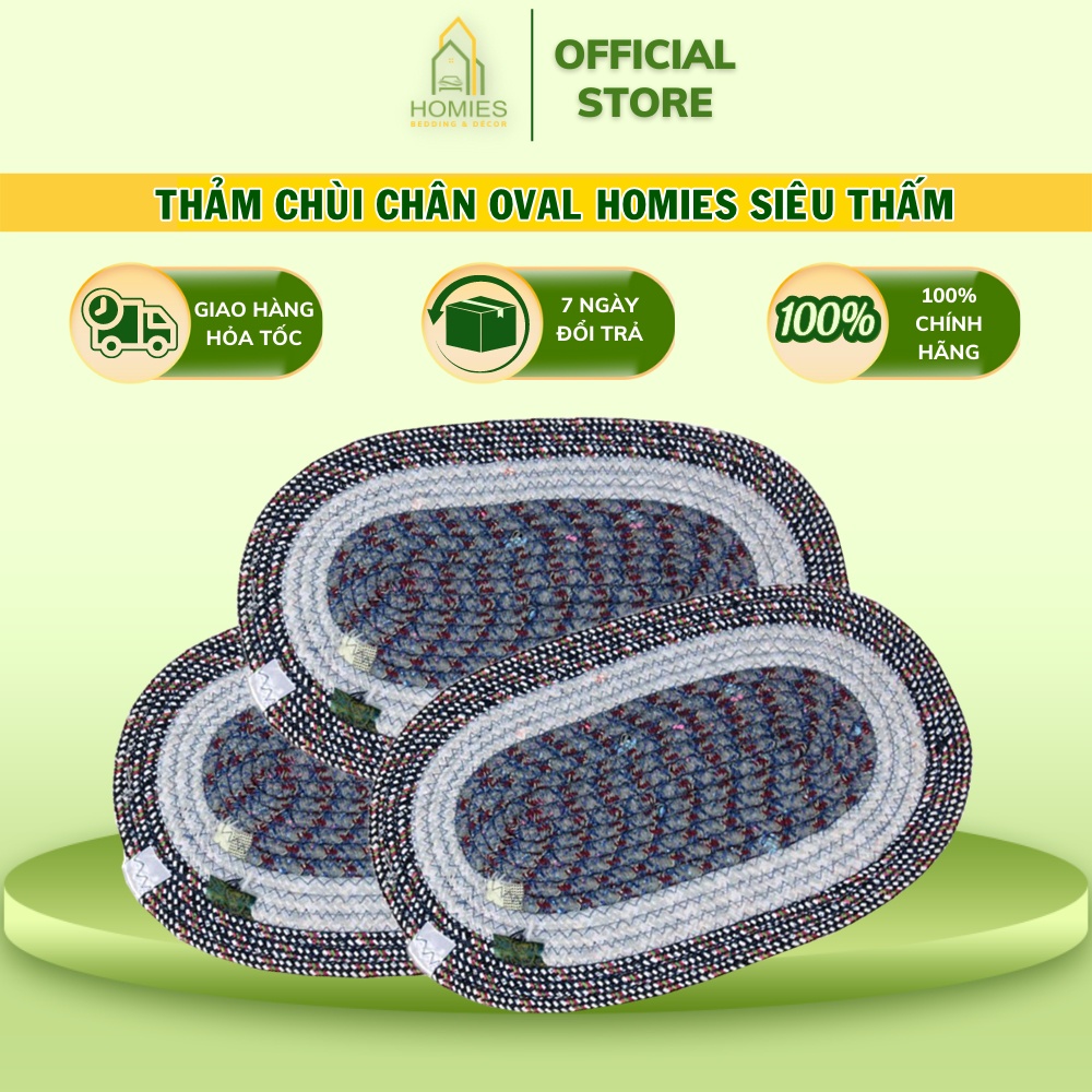 Thảm Chùi Chân Oval HOMIES Bedding &amp; Décor Chất Liệu Thủ Công Siêu Thấm - Kích Thước 35cm x 50cm