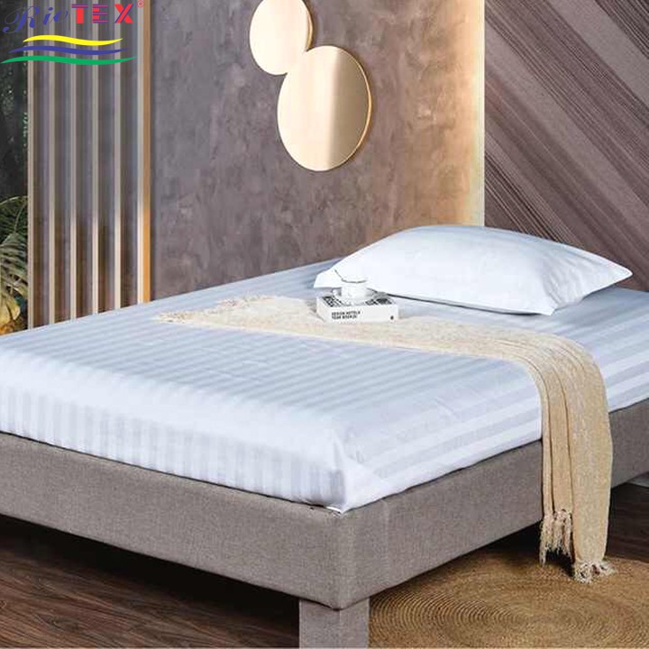 Bộ Drap Cotton Khách Sạn RIOTEX Trắng Sọc 3 Phân Kích Thước 1m/m2/m4/m6/m8/2m2