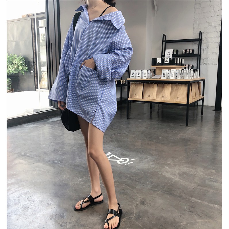 [ORDER-Có Ảnh Thật] Áo sơ mi nữ kẻ sọc form rộng dài tay túi đắp ulzzang | BigBuy360 - bigbuy360.vn