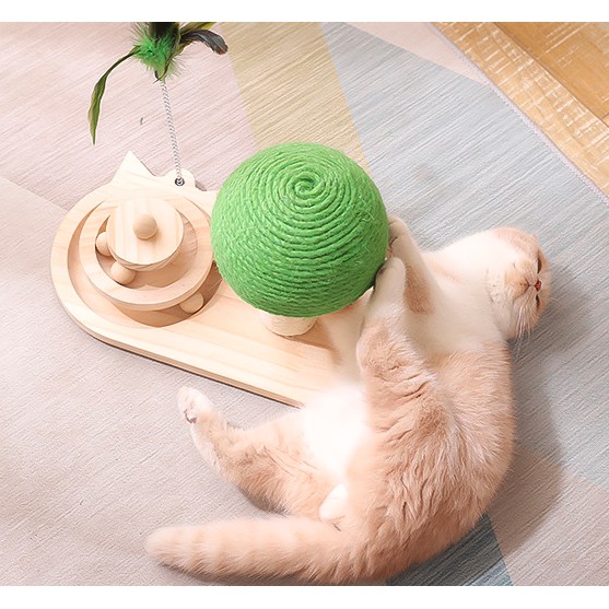 Cây cào móng cho mèo cao cấp - Kèm đồ chơi banh gỗ vui nhộn cho mèo