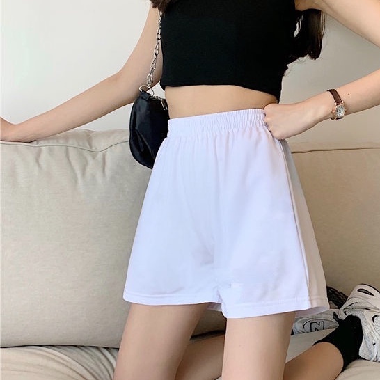 Quần Short Ống Rộng Lưng Cao Màu Đen Thời Trang Mùa Hè Cho Nữ