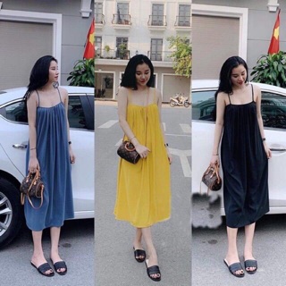 Đầm bầu giá rẻ - Váy bầu đẹp 2 dây dáng dài maxi chấm gót đẹp