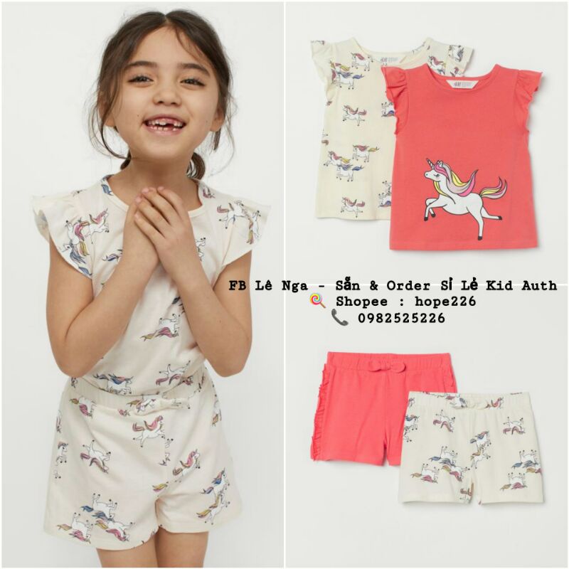 Set bộ cộc (2 áo + 2 quần) bạn lớn HM UK sz 1.5-2y, 2-4y