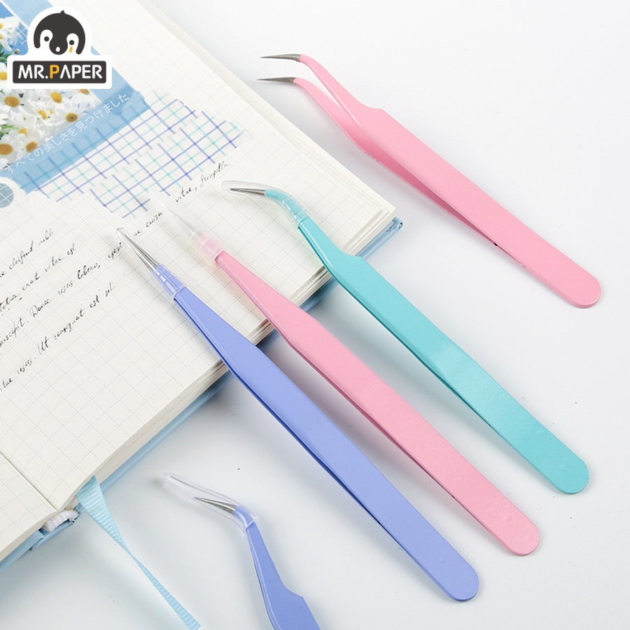 Mr.paper 12 Kiểu 1/2 Gói Nhíp Màu dễ thương Macaron Nhíp bỏ túi Sáng tạo Thẳng khuỷu tay Túi dán Kẹp