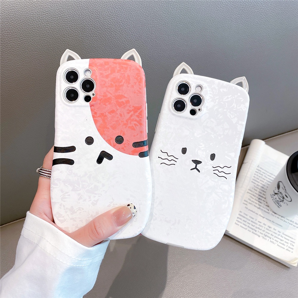 Ốp Điện Thoại TPU Mềm Giả Da Hình Mèo 3D Cho iPhone 11 12 13 14 Pro Max 12Pro 13Pro 14Pro 14Plus X XS Max XR 7 8 Plus
