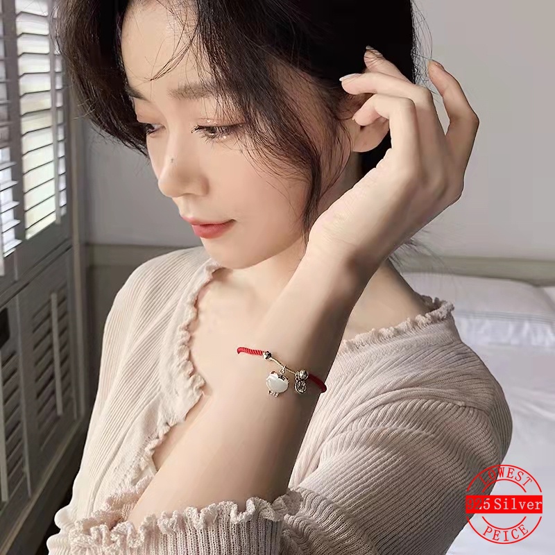 Vòng đeo tay dây bện mặt hổ mạ bạc S925 đáng yêu thời trang