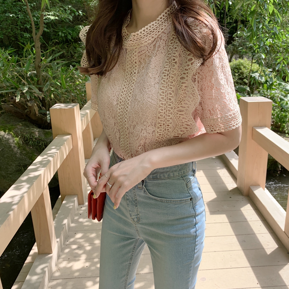 Áo Kiểu Tay Ngắn Cổ Tròn Phối Ren Thời Trang 28819 Cho Nữ | BigBuy360 - bigbuy360.vn