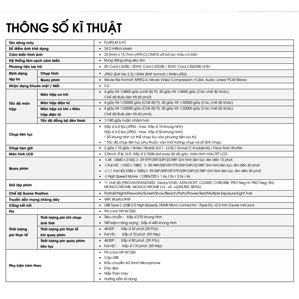 Máy ảnh kỹ thuật số Fujifilm X-A7 / XC15-45