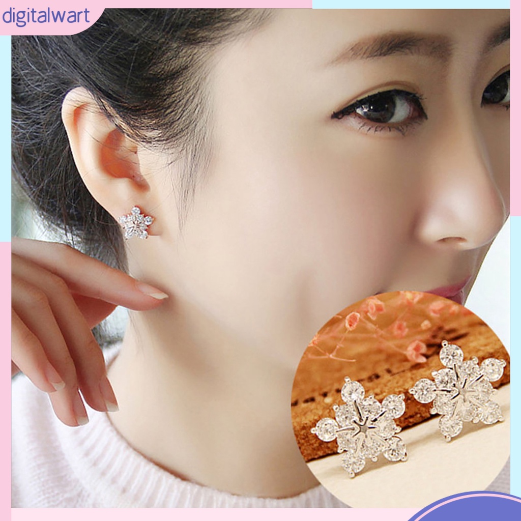 Cặp khuyên tai xỏ lỗ thiết kế hình hoa đính đá quý nhân tạo xinh xắn dễ thương dành cho nữ