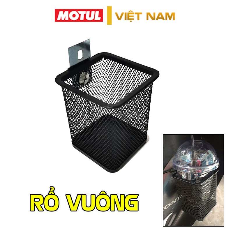 Rổ đựng đồ xe mẫu Vuông thép nhúng nhựa cao cấp, giỏ hông xe máy đựng chai nước gắn như zin chắc chắn