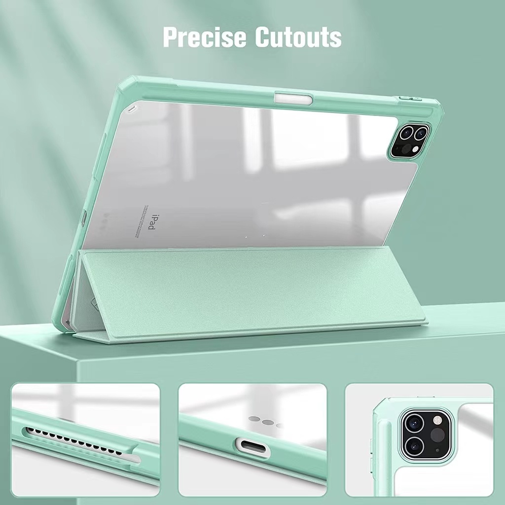 Transparent Case for iPad 7/8/9 10.2 inch Air4 10.9 Air5 2022 Pro11 2018 2020 2021 Mini 6 8.3 inch Pro 9.7 air 1/2 with Pencil Holder PU Silicon Hard PC Clear Cover Full Body Protective Support Auto Sleep/Wake