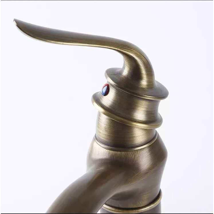 Vòi bồn rửa mặt, vòi Lavabo đồng giả cổ  Aladdin nóng lạnh (kèm dây cấp nước)