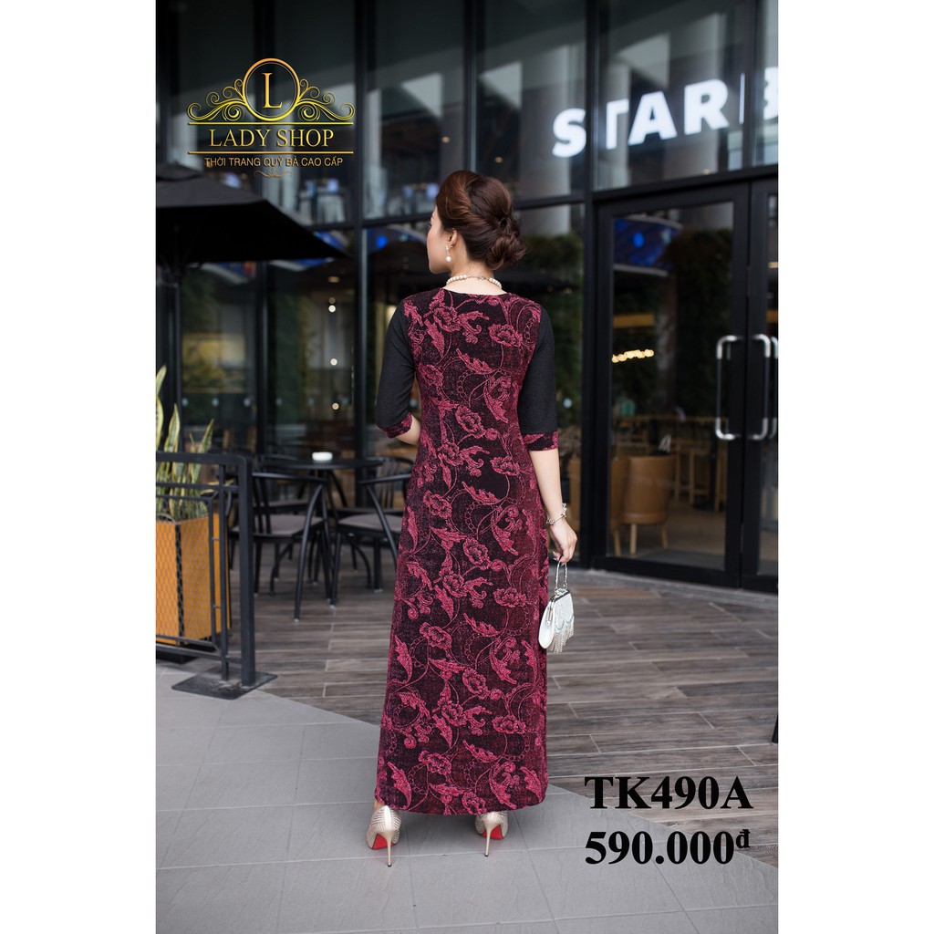 VÁY TRUNG NIÊN - ĐẦM TRUNG NIÊN CAO CẤP - THỜI TRANG TRUNG NIÊN - LADYSHOP - Maxi nhũ sườn đen cành hoa đỏ đính đá TK490 | BigBuy360 - bigbuy360.vn