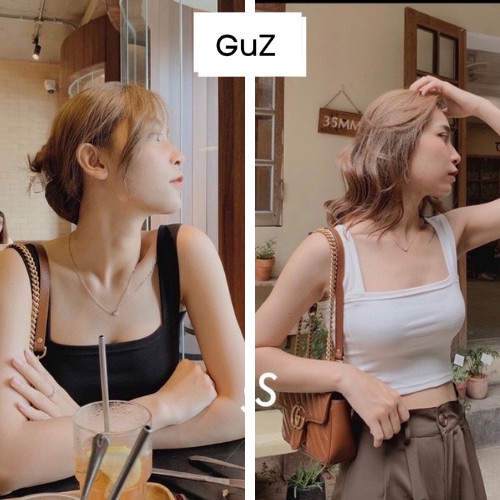Áo croptop 2 dây bản to sát nách freesize cổ vuông ôm body nhiều màu chất bozip co giãn kiểu dáng Hàn Quốc GuZ