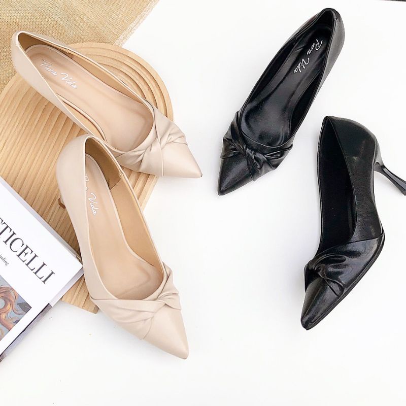 Giày cao gót pura nơ xoắn