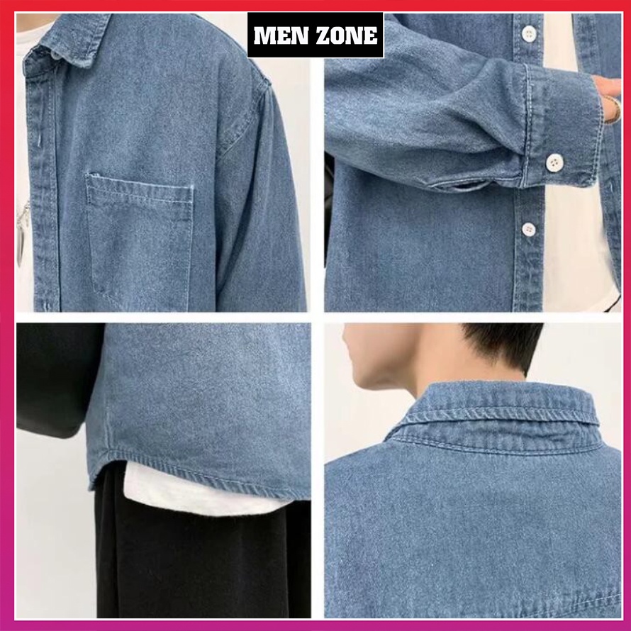 Áo Sơ Mi Denim Nam Cao Cấp Vải Dày Co Giãn