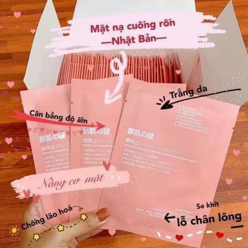 Hộp 50 miếng Mặt nạ nhau thai cuốn rốn nhật bản dưỡng trắng cấp ẩm cho da