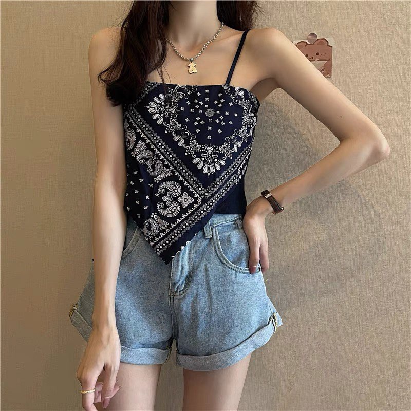 Áo 2S 2 dây SuzaHouse mix yếm thổ cẩm sexy 2021 hai màu đen trắng
