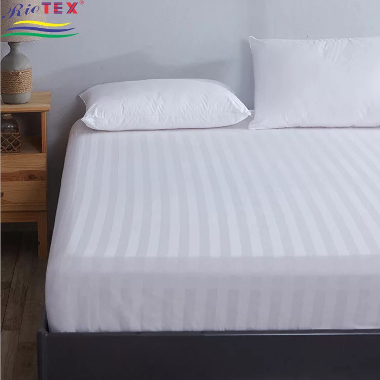 Bộ Drap Cotton Khách Sạn RIOTEX Trắng Sọc 3 Phân Kích Thước 1m/m2/m4/m6/m8/2m2