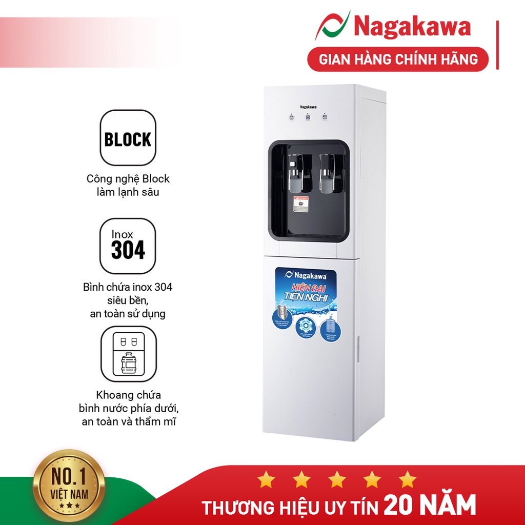 Cây nước nóng lạnh Nagakawa NAG1106 (Làm nóng 85 - 95 độ C và Làm lạnh 5-10 độ C) - Khóa an toàn - Bảo hành 12 tháng