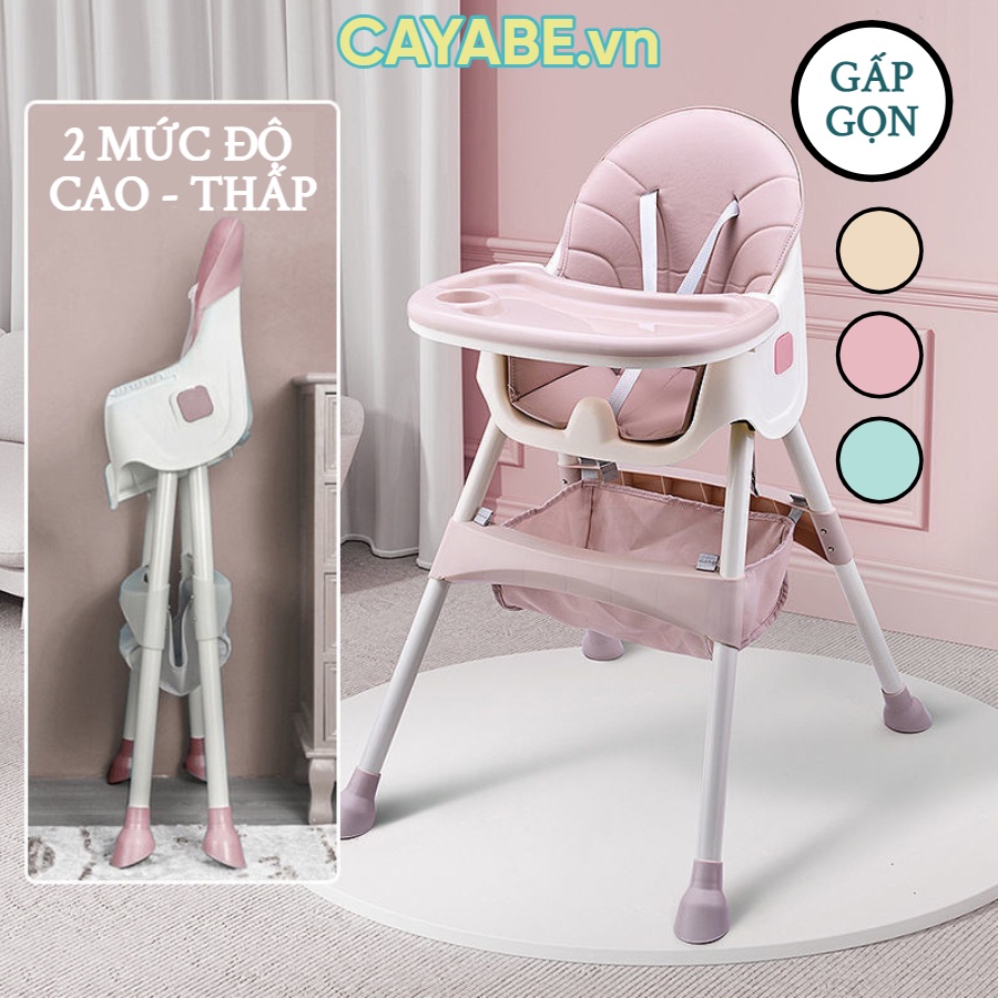 Ghế ăn dặm cho bé gấp gọn CAYABE ngả lưng, điều chỉnh 2 mức cao thấp, có bánh xe tiện lợi, bập bênh cho trẻ em