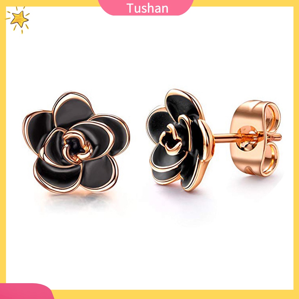 TUSH Elegant Women Rose Flower Pendant Earrings Ear Stud Party Banquet Jewelry Gift