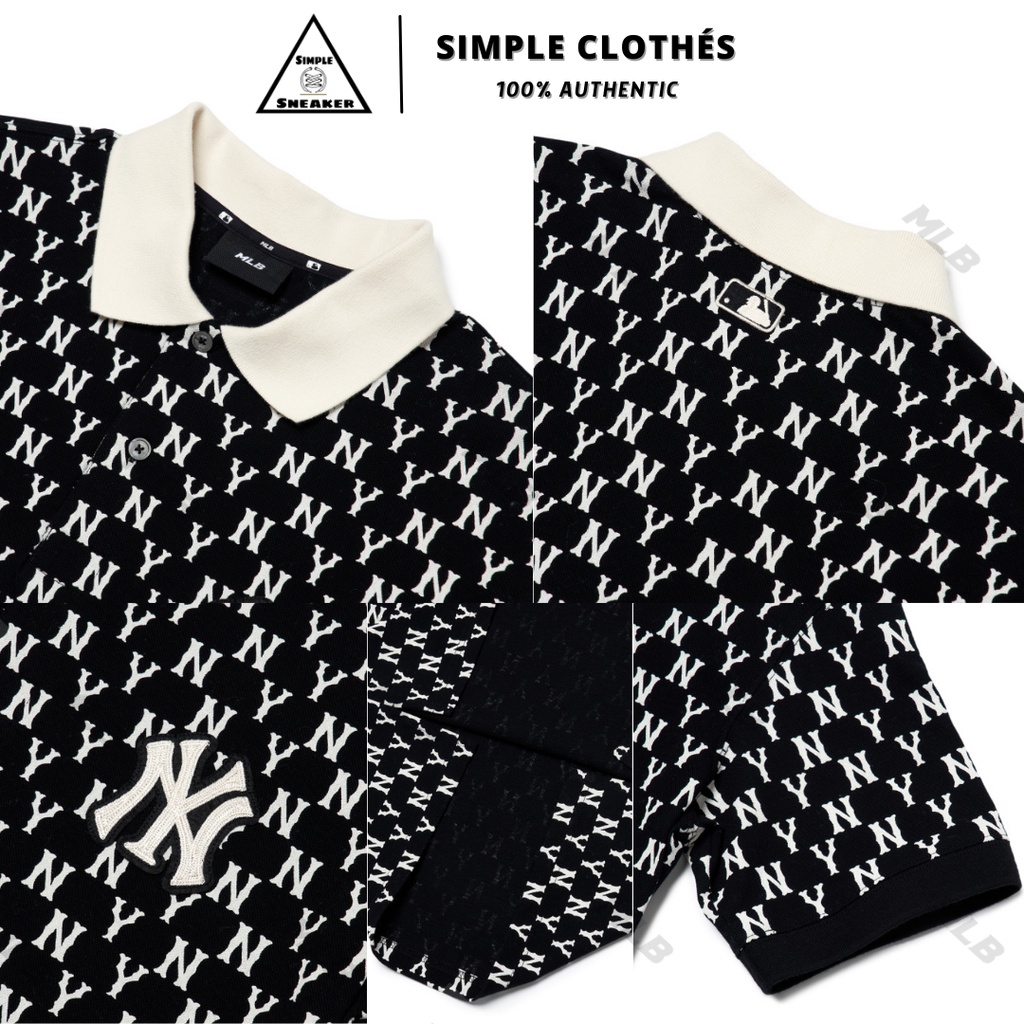 ÁO POLO MLB MEN'S BASIC MONOGRAM🔥CHÍNH HÃNG🔥T-shirt MLB Logo NY Màu Đen  - SIMPLE SNEAKE