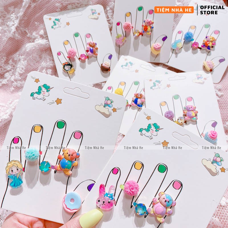 Set nhẫn nhựa đồ chơi cho bé gái họa tiết dễ thương freesize phù hợp mọi kích cỡ tay