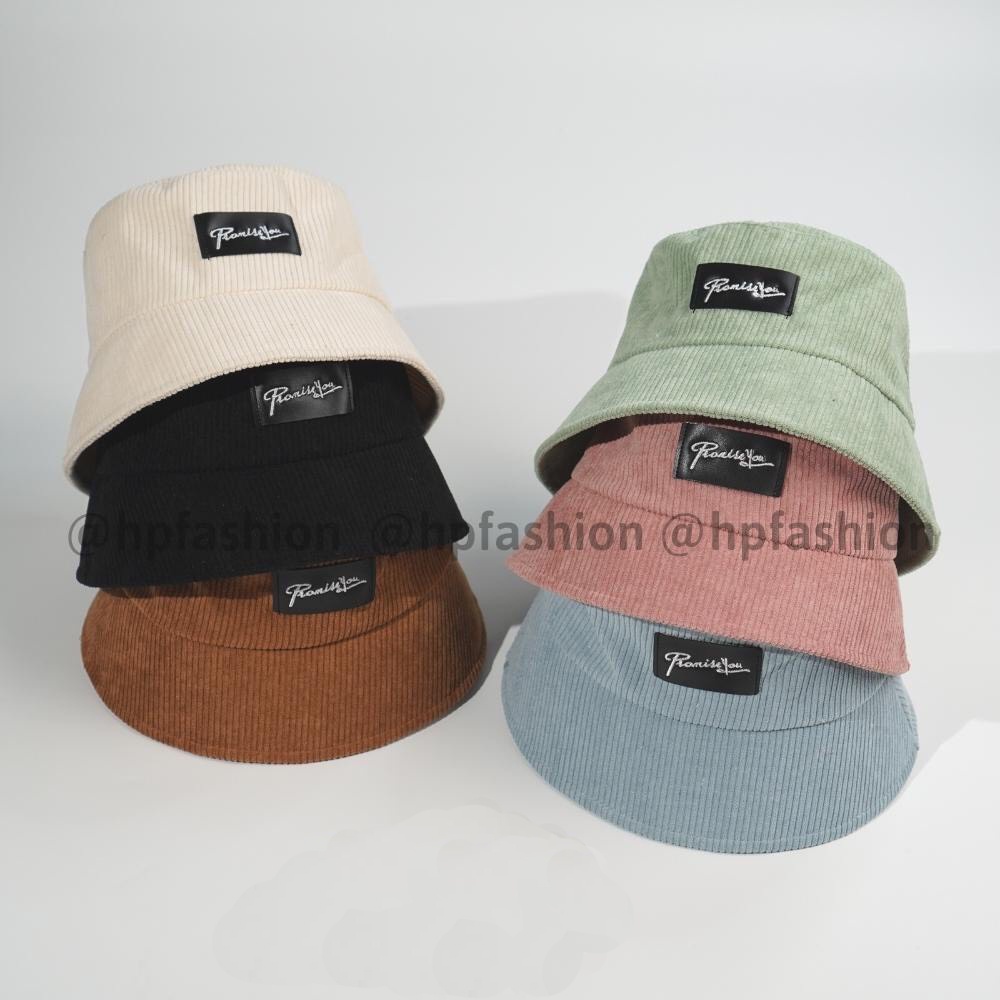 Mũ bucket vành cụp nón tai bèo thêu PromissYou chất nhung tăm cao cấp form unisex nam nữ OHS10
