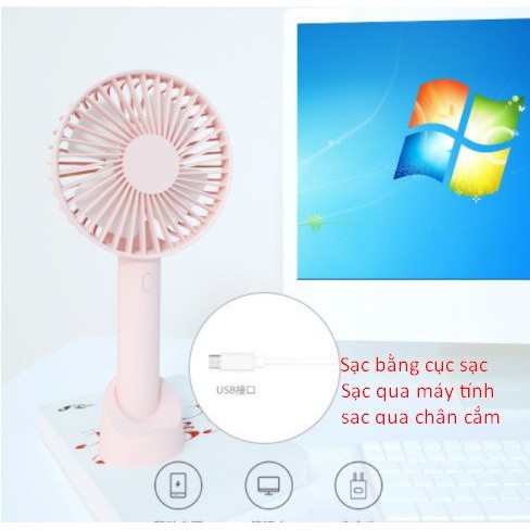 Quạt mini tích điện cầm tay MIỄN SHIP 👉🌺 có đế để bàn 3 tốc độ gió | BigBuy360 - bigbuy360.vn