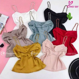🍓 Áo kiểu dây phối xích vải phi bóng trơn mềm mịn