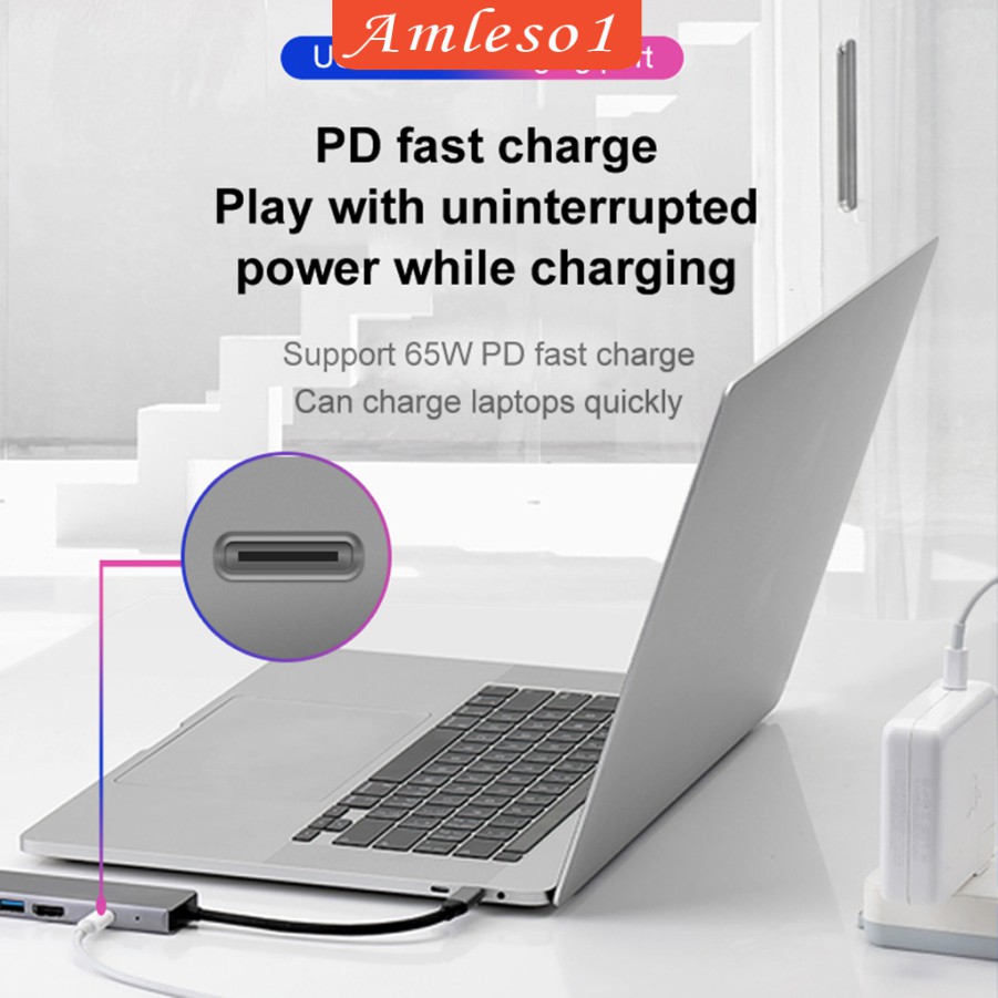 Bộ chuyển đổi nguồn USB type C Hdmi 4K USB 3.0 PD sang Ethernet Rj45 Lan 5 trong 1 | BigBuy360 - bigbuy360.vn